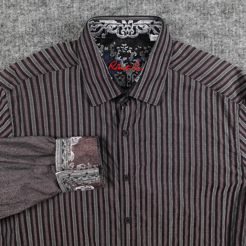 Robert‎ Graham Shirt Mens Large Gray Striped Button Down Knowledge Wisdom Truth